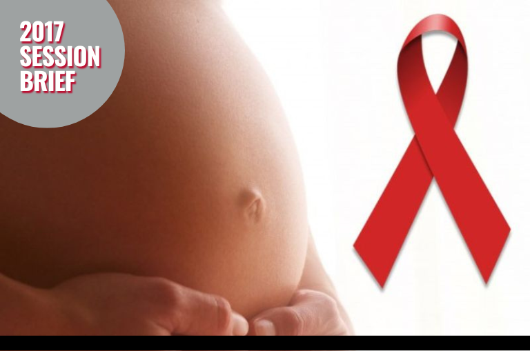 Belly of Pregnant Person and red AIDS ribbon