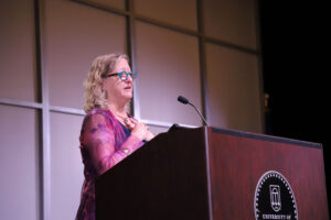 Donna J Petersen, keynote speaker, addresses audience at SOPH.